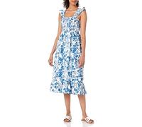The Drop Women's Kimi Ruffled Shoulder Smocked Midi Dress, Blue Floral, 4XL Plus