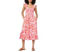 The Drop Women's Kimi Ruffled Shoulder Smocked Midi Dress, Pink/Orange Floral Print, L