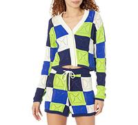 The Drop Women's Lee Crochet Cardigan, Navy/Lime, XXL