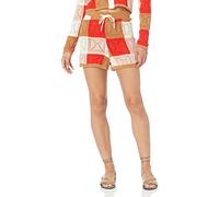 The Drop Women's Lee Drawstring Crochet Shorts, Red Colorblock, M