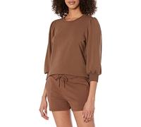 The Drop Women's Leona Short Puff Sleeve Crew Neck French Terry Sweatshirt, Coffee Bean, 3XL Plus