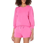 The Drop Women's Leona Short Puff Sleeve Crew Neck French Terry Sweatshirt, Rose Pink, XXS