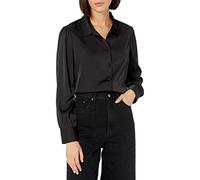 The Drop Women's @lucyswhims Long-Sleeve Button-Down Stretch Satin Shirt, Black, XS