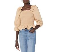 The Drop Women's Marisol Long-Sleeve Ruffle Smocked Cropped Top, Curds & Whey, XXL
