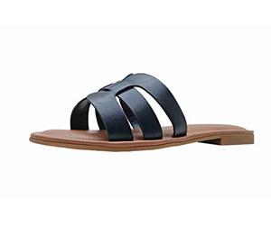 The Drop Women's Monika Flat H-Band Slide Sandal, Faux Leather Black, 4.5 UK