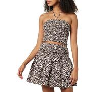 The Drop Women's Rosita Cropped Smocked Halter Top, Chocolate/Whisper White Daisy Print, XXS