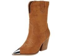 The Drop Women's Sandra Heeled Cowboy Boot, Cognac, 6