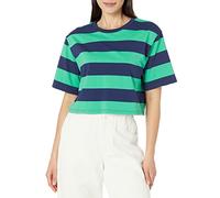 The Drop Women's Sydney Short-Sleeve Cropped Crewneck T-Shirt, Navy/Jade Rugby Stripe, XXL Plus
