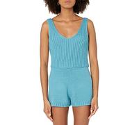 The Drop Women's Sylvie Double V-Neck Textured Rib Cropped Sweater Tank, Arctic Blue,