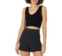 The Drop Women's Sylvie Double V-Neck Textured Rib Cropped Sweater Tank, Black, S