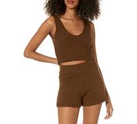 The Drop Women's Sylvie Double V-Neck Textured Rib Cropped Sweater Tank, Coffee Bean, XL
