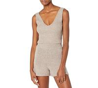 The Drop Women's Sylvie Double V-Neck Textured Rib Cropped Sweater Tank, Heather Mushroom, M