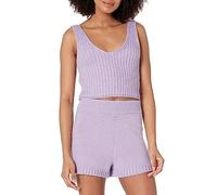 The Drop Women's Sylvie Double V-Neck Textured Rib Cropped Sweater Tank, Purple, L