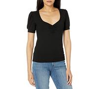 The Drop Women's Theresa Short Puff-Sleeve Sweetheart Neck Rib Knit Top, Black, 4X, Plus Size