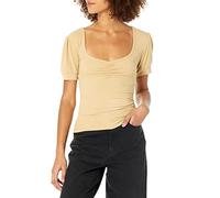 The Drop Women's Theresa Short Puff-Sleeve Sweetheart Neck Rib Knit Top, Curds & Whey, 5X, Plus Size