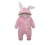The Duck & Goose Co. Unisex Baby Bodysuit Romper with Cute Bunny Ears - Newborn Infant Baby Jumpsuit - Soft Cotton Winter Hooded Baby Sleepsuits - Pink - 9-12m