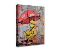 The Duck Holding Umbrella Posters Prints 1P Animal Graffiti Canvas Wall Art Modern Pictures Artwork for Living Room Bathroom Home Decor Framed Gallery-Wrapped Ready to Hang