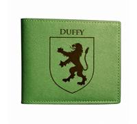 The Duffy Irish Family Crest Coat of Arms Green Pu Leather Wallet Personalised Laser Engraved Bifold