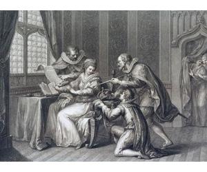 The Dukes of Northumberland and Suffolk praying Lady Jane Grey to accept the crown. From a print dated 1786 by Francesco Bartolozzi after a work by Giovanni Battista Cipriani. Poster Print by Ken