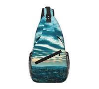 The Dusk View Of City Unisex Chest Sling Bag With Multi-Pocket Design,Large Capacity Crossbody Bag Durable Polyester Adjustable Strap For Daily Commute Travel
