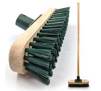 The Dustpan & Brush Store 9" Stiff Pvc Bristle Decking Brush With Long Wooden Handle - Heavy Duty Outdoor Deck Scrubbing Tool