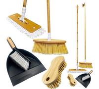 The Dustpan & Brush Store Bamboo Home Cleaning Kit - Includes Floor Mop, Indoor Broom, Scrubbing Brush, Dustpan & Brush Set