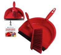 The Dustpan & Brush Store Colour Coded Dustpan And Brush Sets Wide Plastic Dustpan With Rubber Lip And Soft Bristle Brush - Red