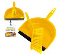 The Dustpan & Brush Store Colour Coded Dustpan And Brush Sets Wide Plastic Dustpan With Rubber Lip And Soft Bristle Brush - Yellow