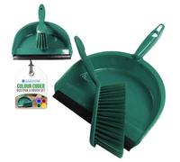 The Dustpan & Brush Store Colour Coded Dustpan And Brush Sets Wide Plastic Dustpan With Rubber Lip And Soft Bristle Brush - Green