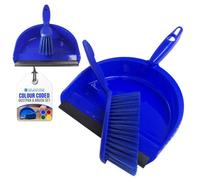The Dustpan & Brush Store Colour Coded Dustpan And Brush Sets Wide Plastic Dustpan With Rubber Lip And Soft Bristle Brush - Blue