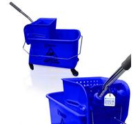 The Dustpan & Brush Store Kentucky Blue Floor Mop Bucket On Wheels Large Capacity Commercial Industrial Floor Mop Bucket With Wringer And Carry Handle