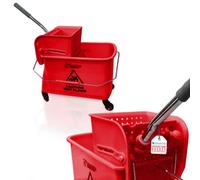 The Dustpan & Brush Store Kentucky Red Floor Mop Bucket On Wheels Large Capacity Commercial Industrial Floor Mop Bucket With Wringer And Carry Handle