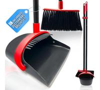 The Dustpan & Brush Store Long Handled Dustpan And Brush Set Upright Sweeping Broom With Built-In Bristle Cleaner - Red