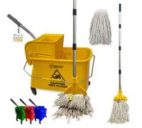 The Dustpan & Brush Store Professional Kentucky Floor Mop And Bucket Set On Wheels Large Capacity Industrial Floor Mop Bucket With Wringer - Yellow
