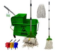 The Dustpan & Brush Store Professional Kentucky Floor Mop And Bucket Set On Wheels Large Capacity Industrial Floor Mop Bucket With Wringer - Green