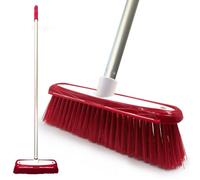 The Dustpan & Brush Store Red Colour-Coded Soft Indoor Sweeping Brush With Built-In Floor Scraper