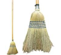 The Dustpan & Brush Store Traditional Corn Broom With Long Wooden Handle - Natural Yard & Garden Sweeping Brush