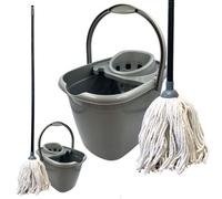 The Dustpan & Brush Store Traditional Pure Cotton Mop And Bucket Set 12L Grey Floor Cleaner With Wringer