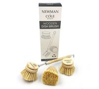 The Dustpan & Brush Store Wooden Dish Brush Set With Natural Bristle Heads And Replacement Brush Heads
