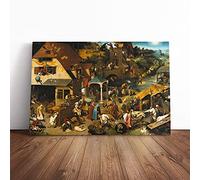 The Dutch Proverbs By Pieter Bruegel The Elder | Canvas Wall Art Print | Framed & Ready to Hang Picture | Modern Home Decor for Living Room, Bedroom, Kitchen or Office | 30x20 Inches