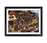 The Dutch Proverbs By Pieter Bruegel The Elder Classic Painting Framed Print | A2 Black Framed Wall Art | Ready to Hang | Classic Historical Picture | Living Room Bedroom Lounge Office