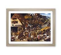 The Dutch Proverbs By Pieter Bruegel The Elder Classic Painting Framed Print | A4 Oak Framed Wall Art | Ready to Hang | Classic Historical Picture | Living Room Bedroom Lounge Office