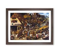 The Dutch Proverbs By Pieter Bruegel The Elder Classic Painting Framed Wall Art Print, Ready to Hang Picture for Living Room Bedroom Home Office Décor, Walnut A4 (34 x 25 cm)