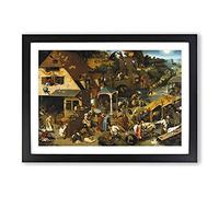 The Dutch Proverbs by Pieter Bruegel The Elder Framed Print | A2 Black Framed Wall Art | Ready to Hang | Modern Nature Picture | Living Room Bedroom Lounge Office