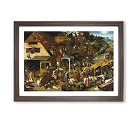The Dutch Proverbs by Pieter Bruegel The Elder Framed Print | A2 Walnut Framed Wall Art | Ready to Hang | Modern Nature Picture | Living Room Bedroom Lounge Office