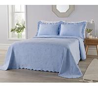 The Duvet & Pillow Company BLUE DOUBLE BEDSPREAD Matelassé Bedspreads & Coverlets FLORAL TEXTURED FRENCH STYLE Summer Blankets Throws for Beds (240 x 260cm)