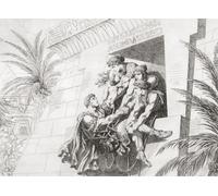 The dying Mark Antony is transported to Cleopatra's hideout. He received the news that Cleopatra was dead and in desperation stabbed himself. He died in her arms on August 1, 30 BC. Suicidal Cleopatra