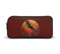 The Eagle and Moon Pen Holder Pouch Large Storage Pencil Case with Zippered Stationery Bag Office