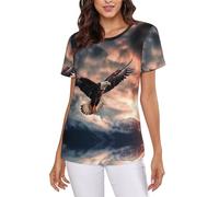 The Eagle Flies Bravely in The Sky Women's Short-Sleeve T Shirts Classic-Fit Summer Round Neck Tops