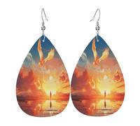 The eagle flying under the sunset Women's Teardrop Leather Earrings - Lightweight PVC Dangle Earrings, 925 Silver Hooks, Double-Sided Prints | Hypoallergenic Gift